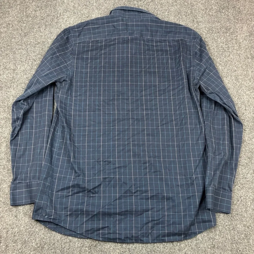Banana Republic Mens Size Large Navy Blue Windowpane Plaid Non-Iron Dress Shirt